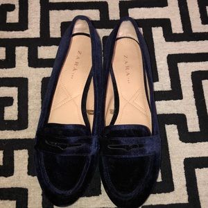 Zara blue velvet loafers